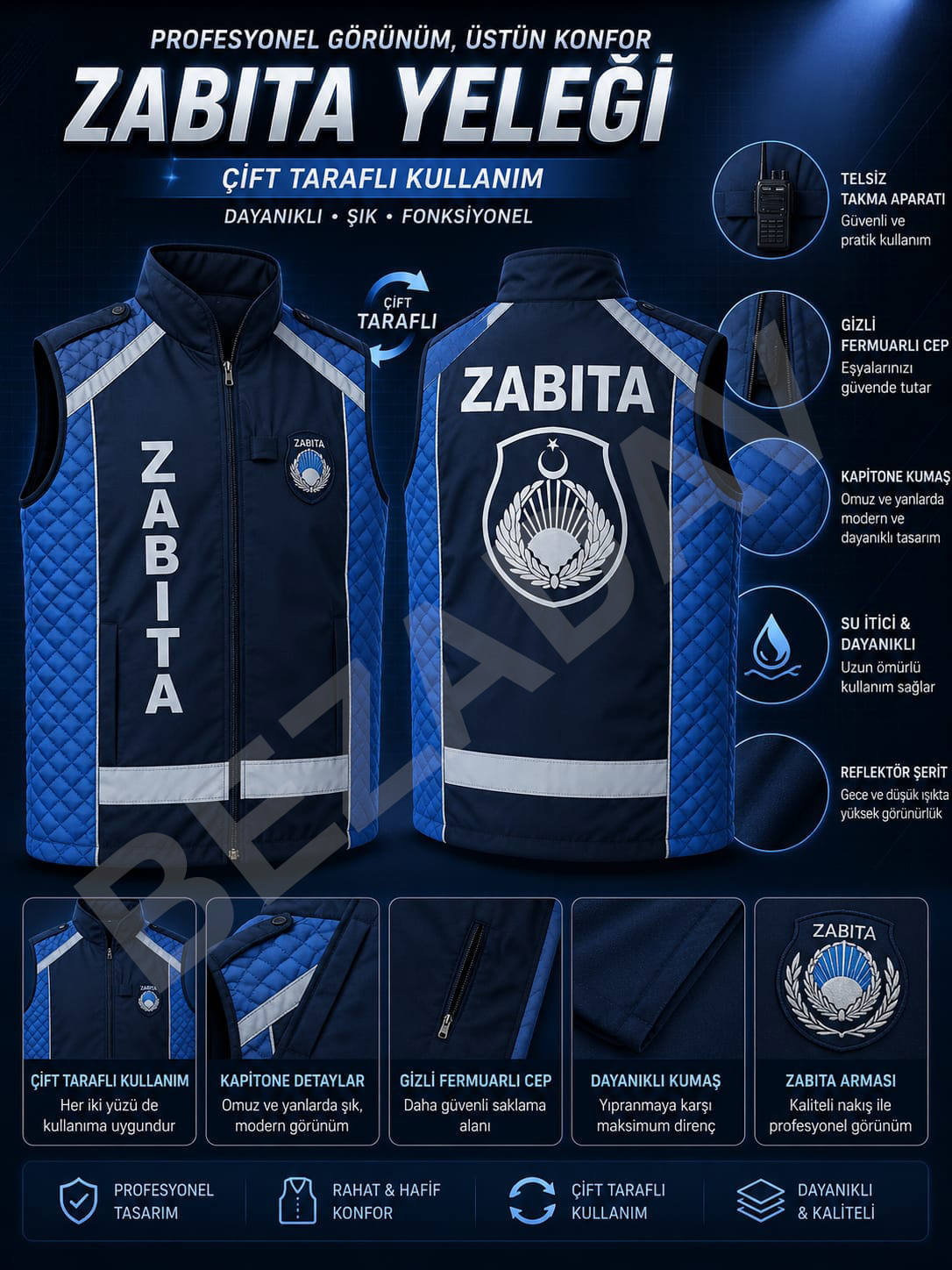 Zabıta Yeleği (Çift Taraflı Kullanım)