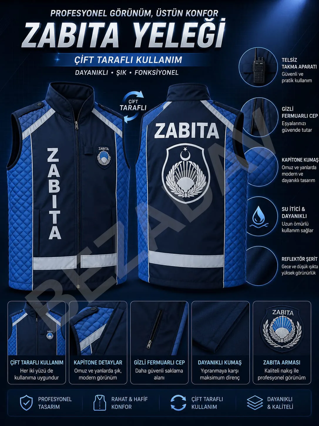 Zabıta Yeleği (Çift Taraflı Kullanım)