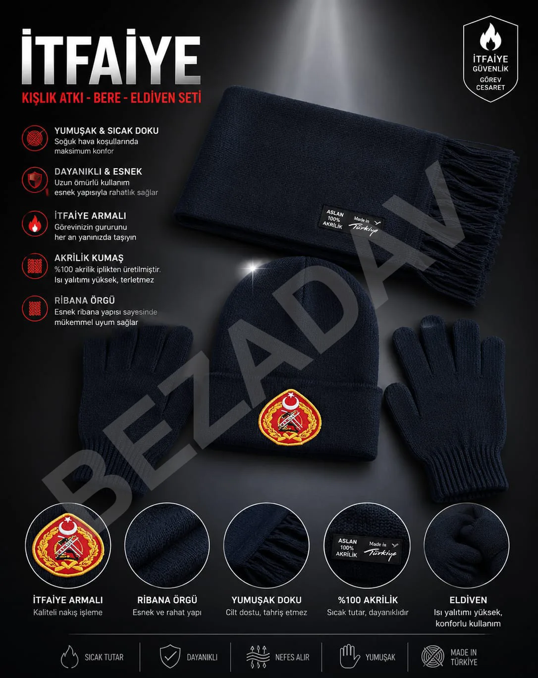 İtfaiye Kışlık Atkı – Bere – Eldiven Seti